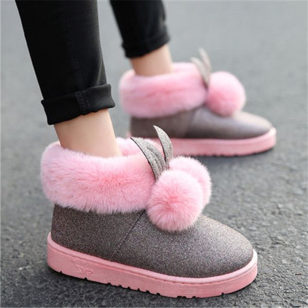 

2020 new lovely ears soft home boots women winter boots women warm plush shoes woman winter ankle shoes, Black
