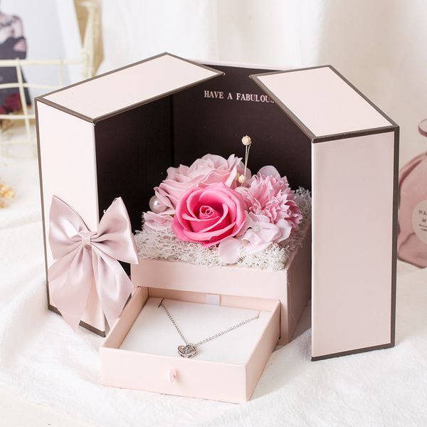 

gift wrap birthday valentine wedding mother's day present necklace box artificial rose soap eternal flower bouquet for guests