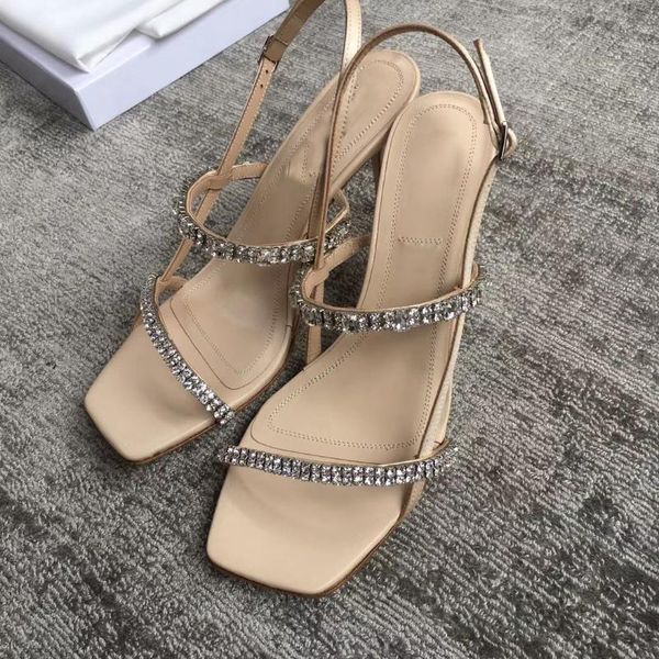 

women's shoes leather square head water diamond kitten heel sandals peep toe with slim heels summer style, Black