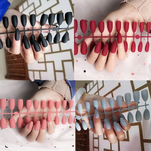 

false nails 24pcs/set full cover matte nail tips art manicure for fake extension, Red;gold