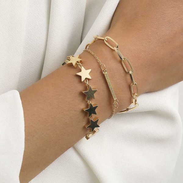 

charm star bracelets & bangles for women armband steampunk lock chunky chain bracelets friend couple jewelry party accessories, Golden;silver