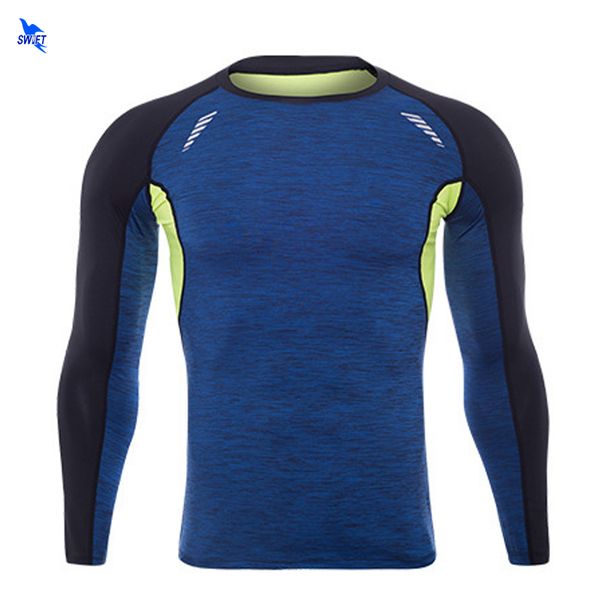 

elastic running t-shirt men slim fit fitness long sleeve sportswear quick dry male jogging shirt 2020 patchwork compression, Black;blue