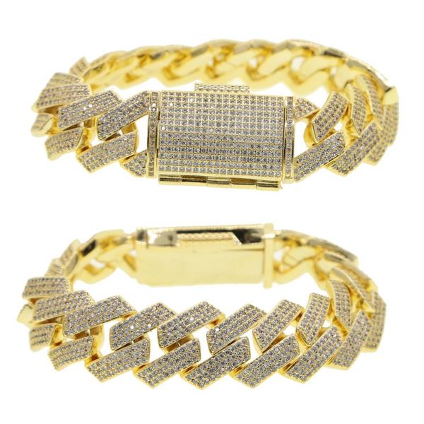 

micro pave square full cz large clasp hip hop bracelet for men iced out mens hip hop bracelet bangle jewelry with silver color, Golden;silver
