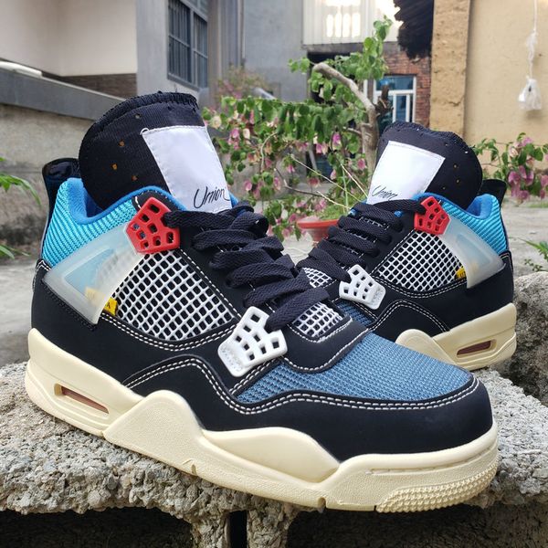 

2020 new union 4 jumpman 4s iv mens basketball shoes sports sneakers trainers outdoor men blue black des chaussures zapatos size 13