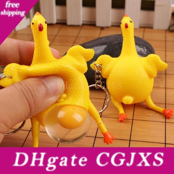 

2019 new novelty spoof tricky funny gadgets toys chicken whole egg laying hens crowded stress ball keychain keyring relief gift