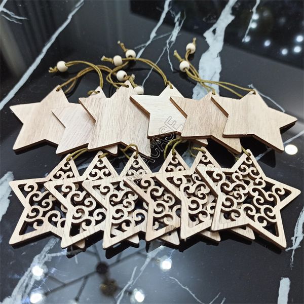 

12pcs/sets christmas wooden pendant snow elk shape hollowed-out christmas tree decorations for festival supplies party toys d83103, Blue