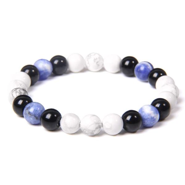 

handmade blue sodalite stone beads bracelet men natural white turquoises stone beads elastic rope bracelet jewelry women men, Black