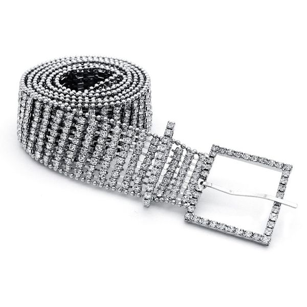 

ljl-fashion personality full diamond waist chain women's square buckle rhinestone belt, Black;brown