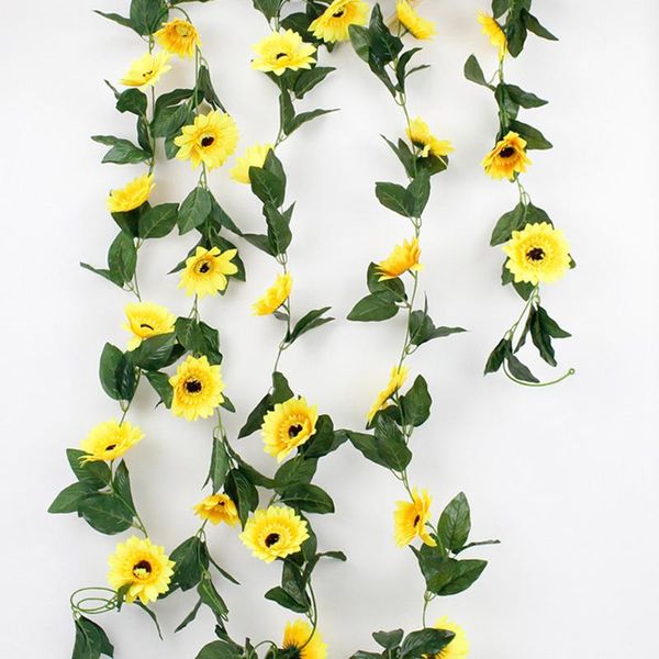 

4pcs sunflower garland sunflower vines handmade flowers garland with green leaves for wedding party table decoration lbs