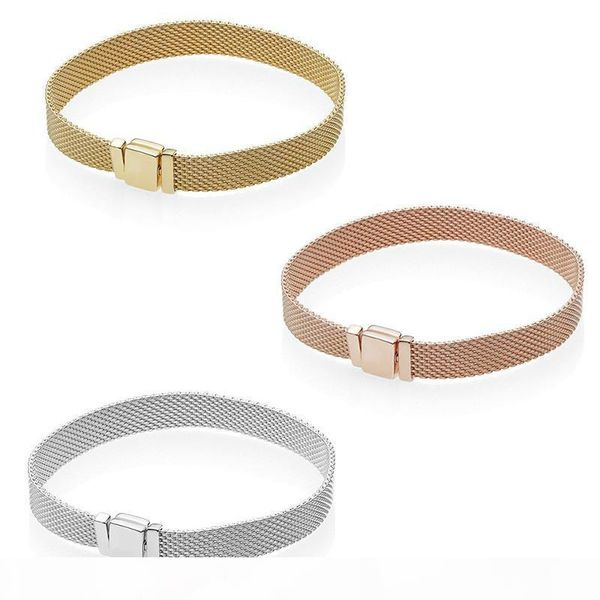 

authentic 925 sterling silver reflexions bracelet with logo engraved fit designer style jewelry female mesh chain 10pcs lot you can mix size, Black