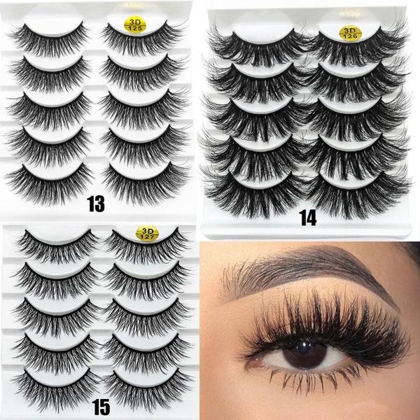 

5 pairs mink hair false eyelashes wispy fluffy long 3d faux mink lashes natural handmade eye makeup extension eyelashes