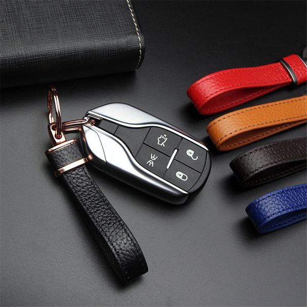 

leather car motorcycle keychain keyring key rope anti-lost double buckle metal key ring chain holder bag pendant creative gift, Silver
