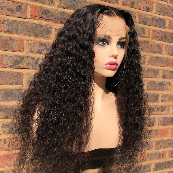 

150% density 13x4 long kinky curly wig lace front human hair wigs for women black color remy brazilian hair wigs
