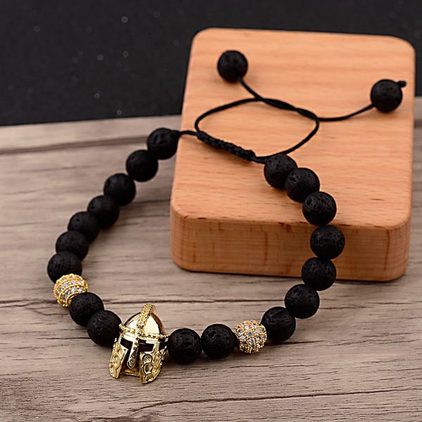 

2020 classic copper cz helmet ball bracelet men fashion lava stone bead bracelet mala elastic, Black