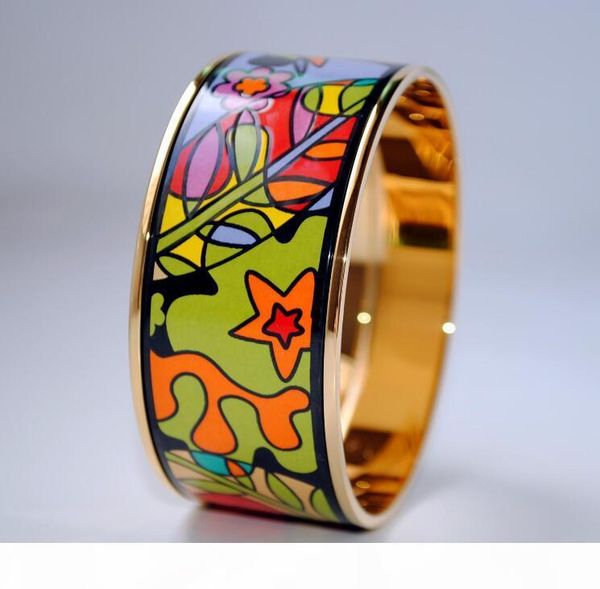 

dream garden series 18k gold-plated enamel bangle bracelet for woman advanced bracelets bangles width 30mm fashion designer jewelry, Black
