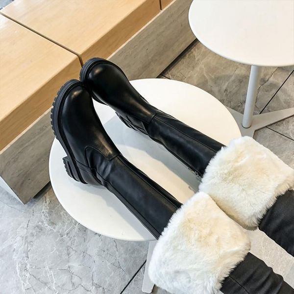 

women's boots pointed toe yarn elastic ankle boots thick heel high heels shoes woman female socks 2020 spring, Black