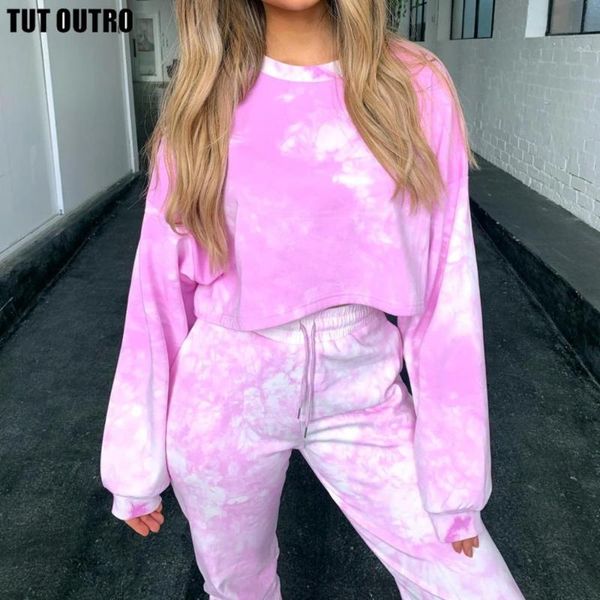 

sweatshirt+tie-dye pants hooded 2 pieces sets women clothing suits female fall jogging sweat pants sportswear female, Gray