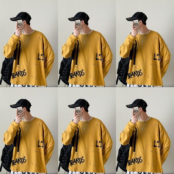 

2020 autumn round neck sweater men's ins inner base shirt trendy all-match sweater pullover loose couple pullover agg8k, Black