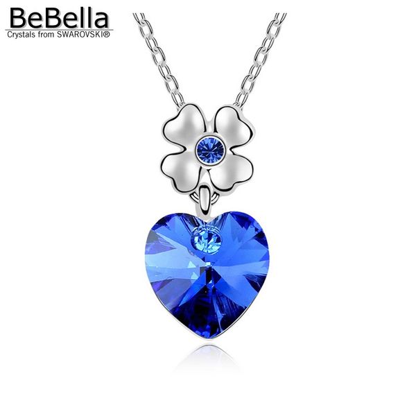 

bebella clover and heart-shaped crystal pendant necklace made with elements for wedding jewelry, Silver
