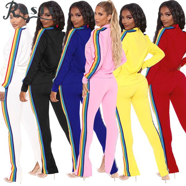 

women's tracksuits rmsfe 2021 skinny jogger sport v-neck two piece set solid bandage 2 women full sleeve and pant summer sets, Gray