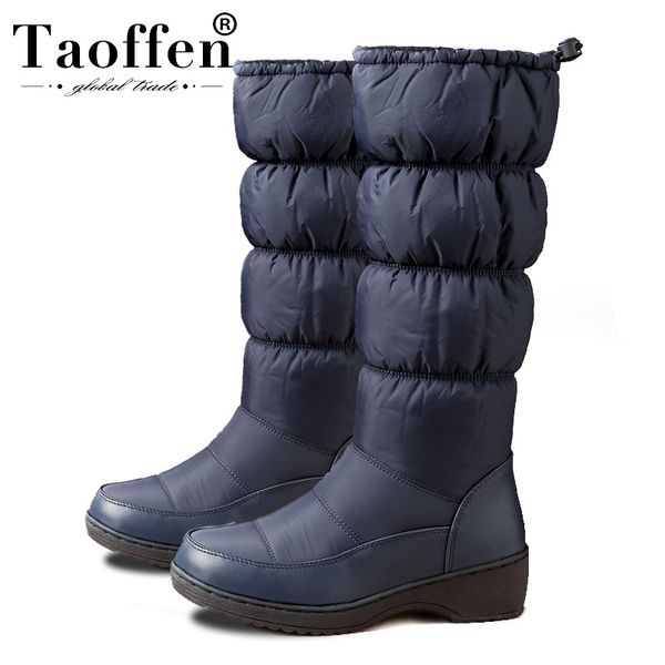 

taoffen размер 35-44 колена высоких сапог женщины новой шерсть зима теплая вниз обувь женщина повседневной flats хлопок обувь добавить плюше, Black