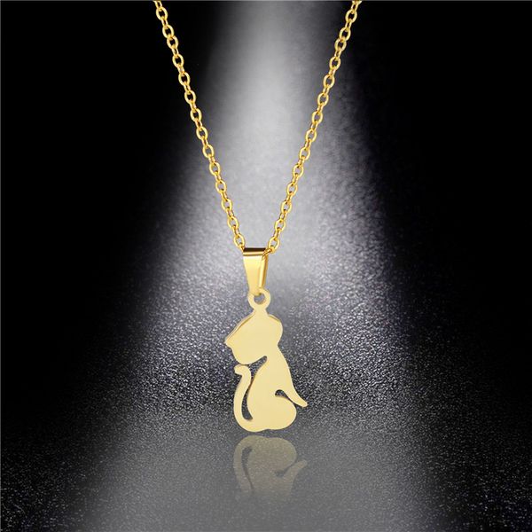 

cartoon cat stainless steel necklace cat pendant clavicle chain manufacturer spot wholesale, Silver
