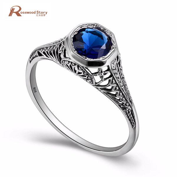 

100% 925 sterling silver september birthstone ring created sapphire stone finger rings women vintage punk wedding jewelry, Golden;silver