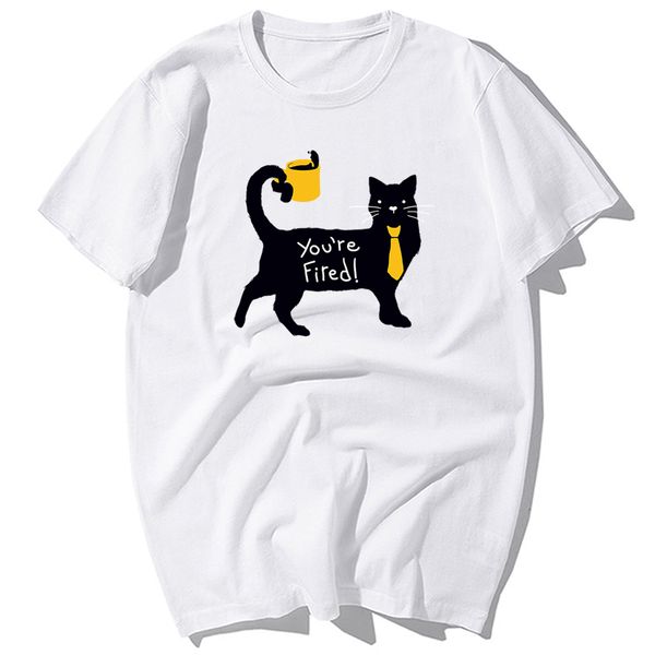 

funny coffee cat you're fired cats print t-shirts men fashion casual cotton shortsleeve hip hop t shirt tees harajuku streetwear