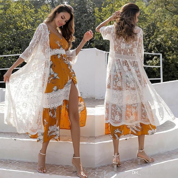 

lace bikini cover up womens beach blouse women s hooked flower embroidered blouse strap cardigan ladies, White