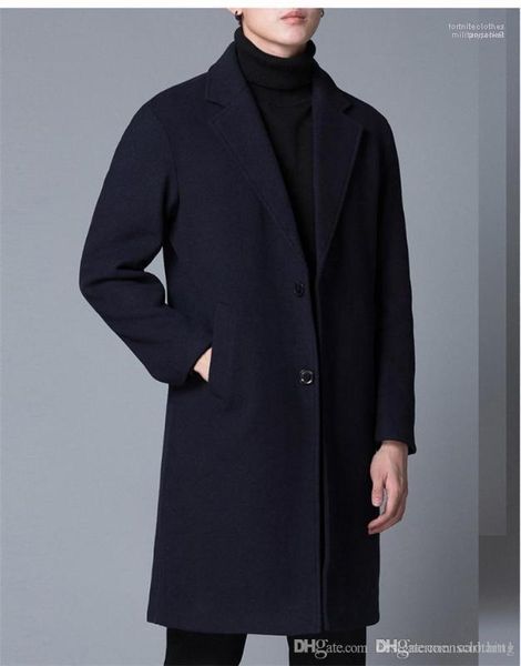 

male outerwears designer men blends solid color lapel neck long sleeve single breasted men costs casual loose, Black