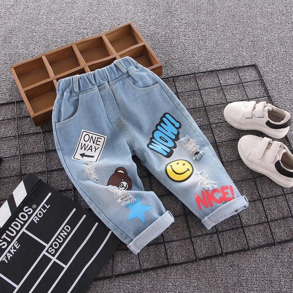 

boys girl hole jeans pants fashion excellent quality cotton casual children baby toddler kids clothes kg-126, Blue