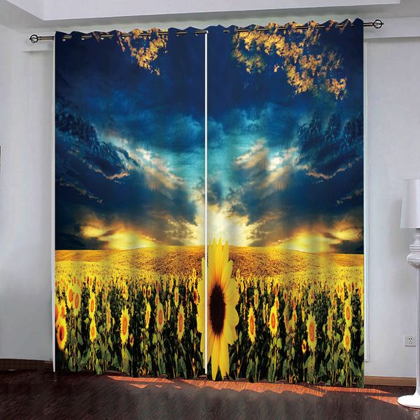 

custom 3d sunflower landscape at sunset blackout curtain living room bedroom kitchen stereoscopic 3d curtains for fabric