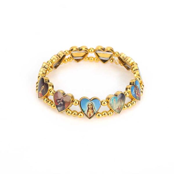 

classic christ jesus carefully shaped alloy elastic catholic saints rosary bracelet, catholic images random, Black