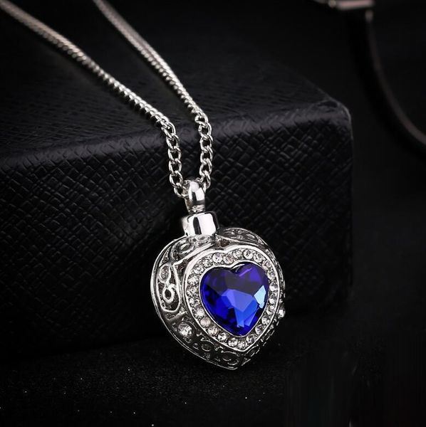 

2020 tone cremation screw memorial pendant ocean hearts sapphire urn necklace locket keepsake jewelry, Silver