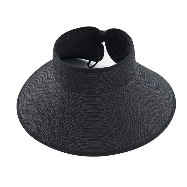 

newly women summer foldable straw sun visor with cute bowtie beach daily holiday hat dod886, Blue;gray