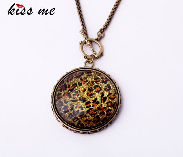 

factory wholesale jewelry round leopard pendant long necklace kiss me, Silver
