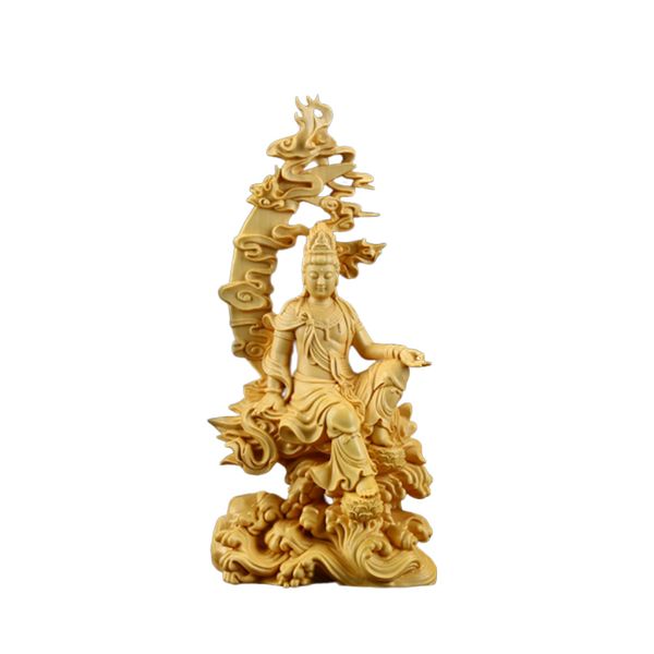 

buddha statue boxwood craft sculpture office guanyin carving kwan-yin figure