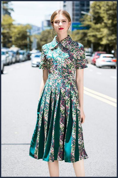 

элегантные женщины 2019 весной и летом внешней торговли женской одежды, отворот с короткими рукавами небольшой сломанной цветок талии длинны, Black;gray