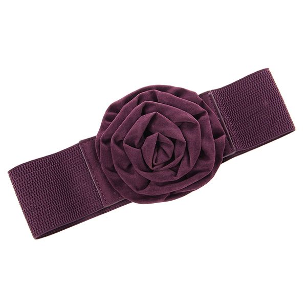

purple flower design buckle elastic waist belt for lady, Black;brown
