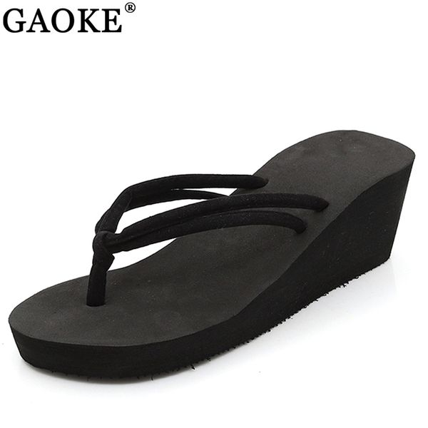 

clip toes flip flops shoes womens wedge sandals summer sandals casual beach slippers eve waterproof platform wedges, Black