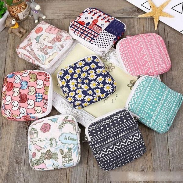 

small cotton storage bag zipper sanitary towel bags storage female hygiene sanitary napkins package purse case