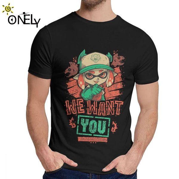 

leisure man t-shirt splatoon we want you slim geek man's o-neck cartoon design t shirt