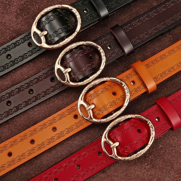 

Leather Belt Womens Ring Retro Korean-Style All-match Black Casual round Buckle Wide Belt Womens Genuine Leather Jeans Belt Wholesale