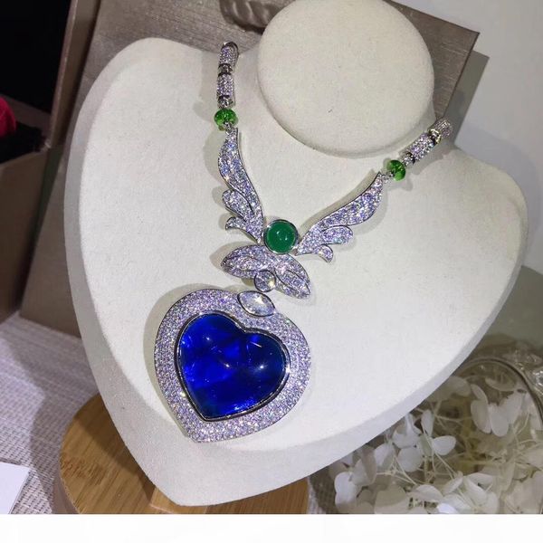 

new cz diamond crystal heart pendants necklaces designer 18k gold plated party jewelry for women, Silver