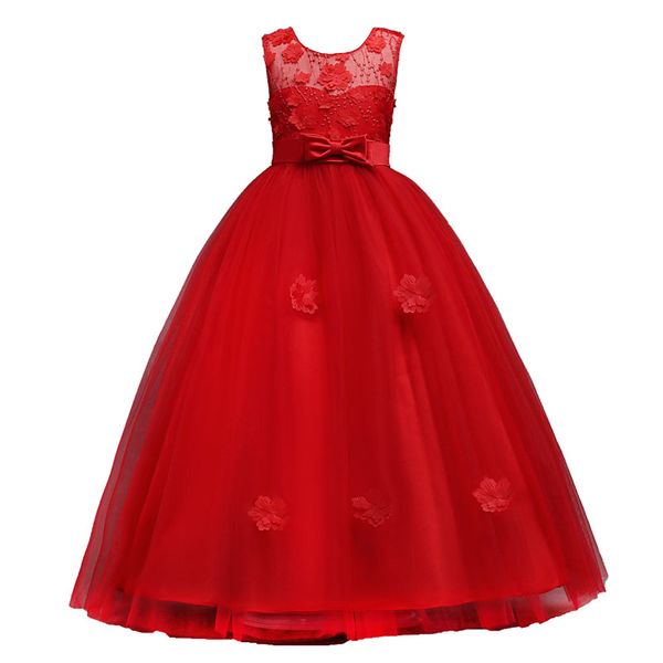 

girl's dresses girls party 4-14 year embroidered formal bridesmaid wedding lace girl piano costumes ball gown 2021 kids dress vestido, Red;yellow