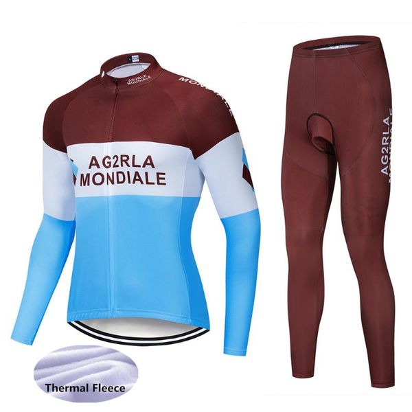 

ag2r 2020 pro team long sleeve cycling jersey set winter thermal fleece bicycle maillot ropa ciclismo outdoor cycling clothing, Black;blue