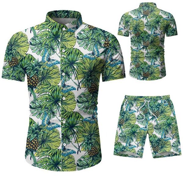 

men's short sleeve outfits casual set 2020 summer tracksuits fashion printed shirt set 11 style hawaiian vacation style for mens beach, Gray