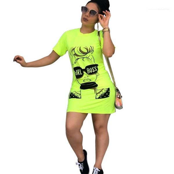 

tshirt dresses summer dress womens designer dresses with hand sunglass girl head print fashion ladies casual, Black;gray