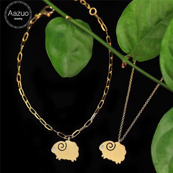 

aazuo real diamond 18k gold lovely animal small sheep pendent with chain bracelet necklace gifted for baby for women au750, Silver