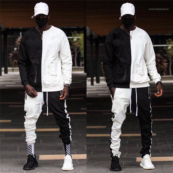

two piece pants mens street style survetement pour homme fashion hiphop contrast color tracksuits spring autumn mens designer, Gray